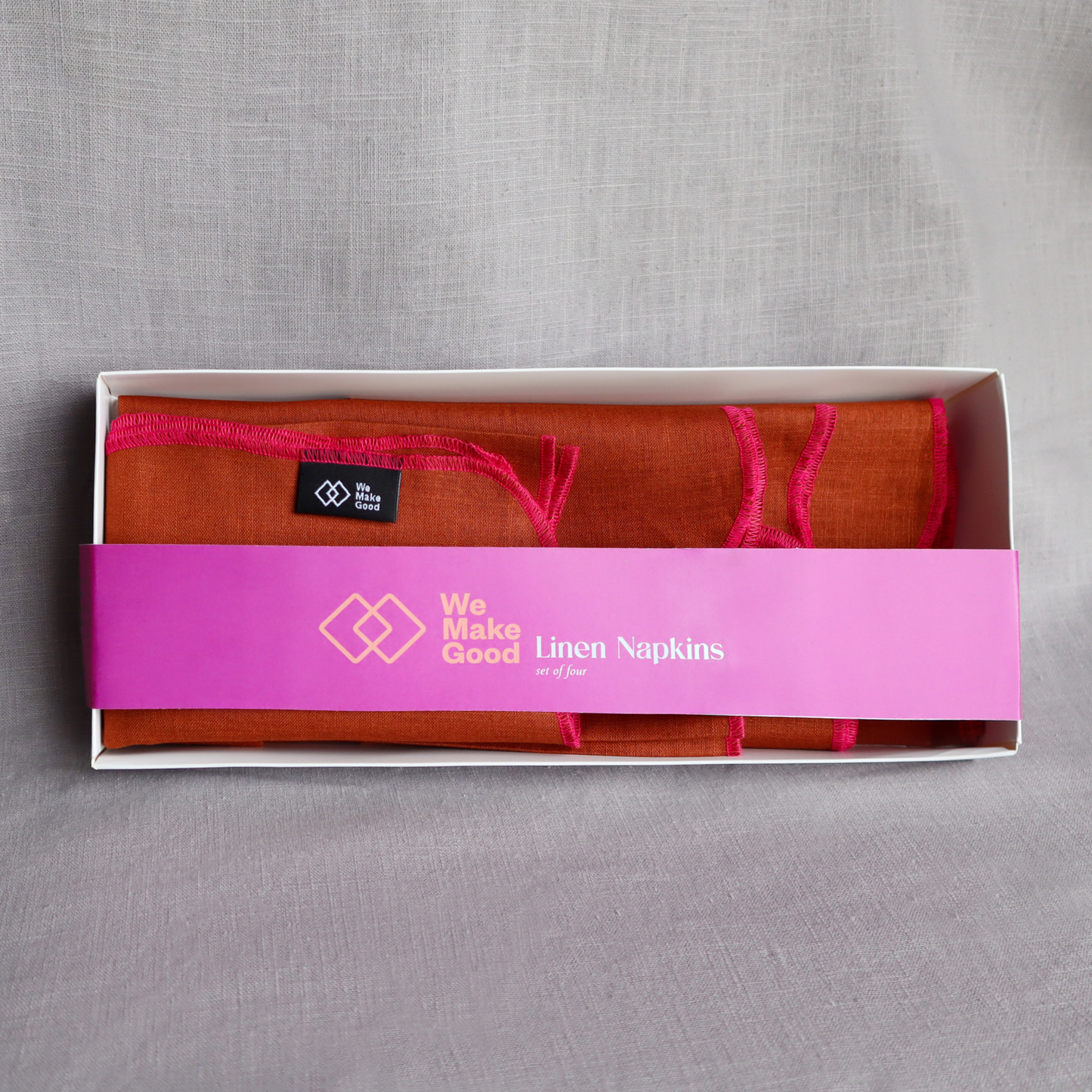 Cinnamon & Hot Pink Scalloped Linen Napkins