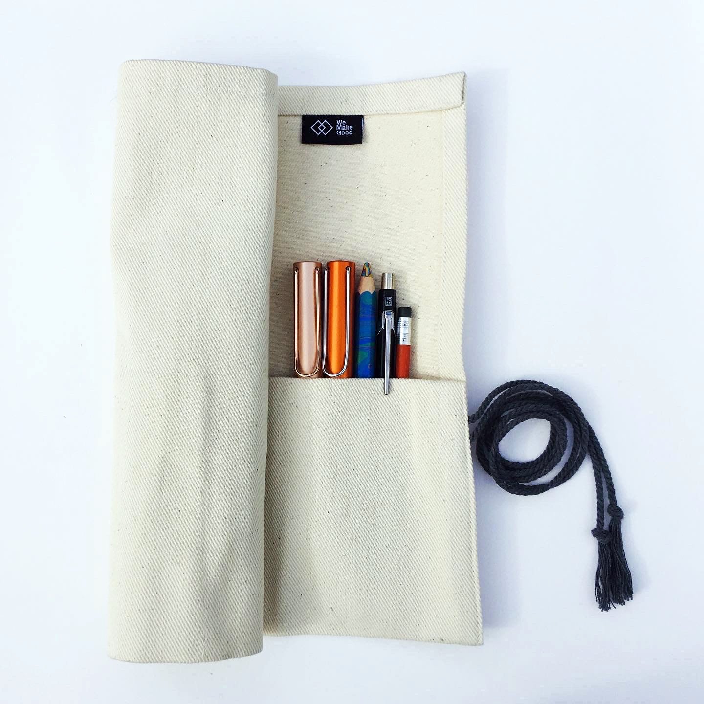 Natural Canvas Pencil Case Roll Up Pen Holder Case for Colored