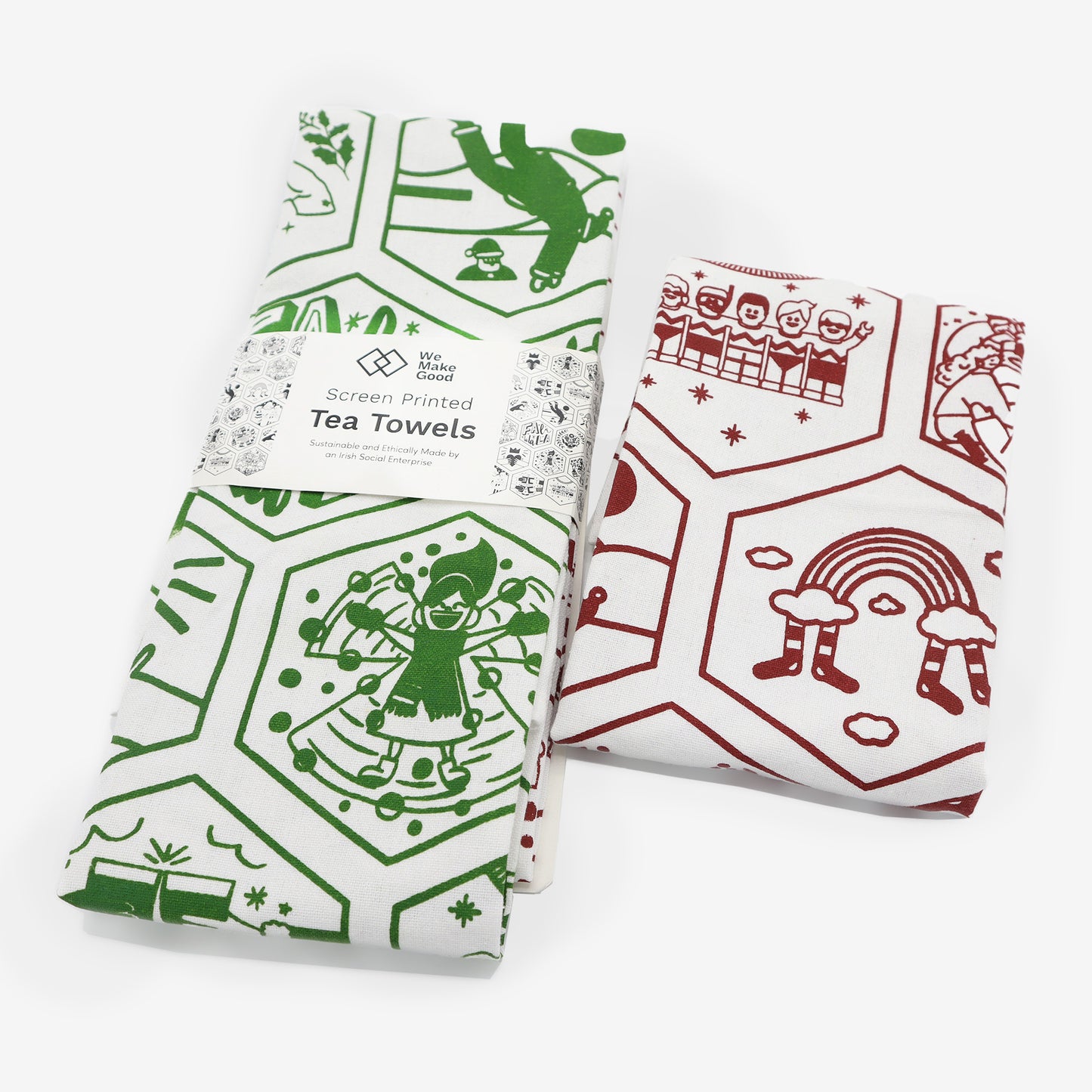 '12 Days of Christmas' Handprinted Tea Towel Set of 2