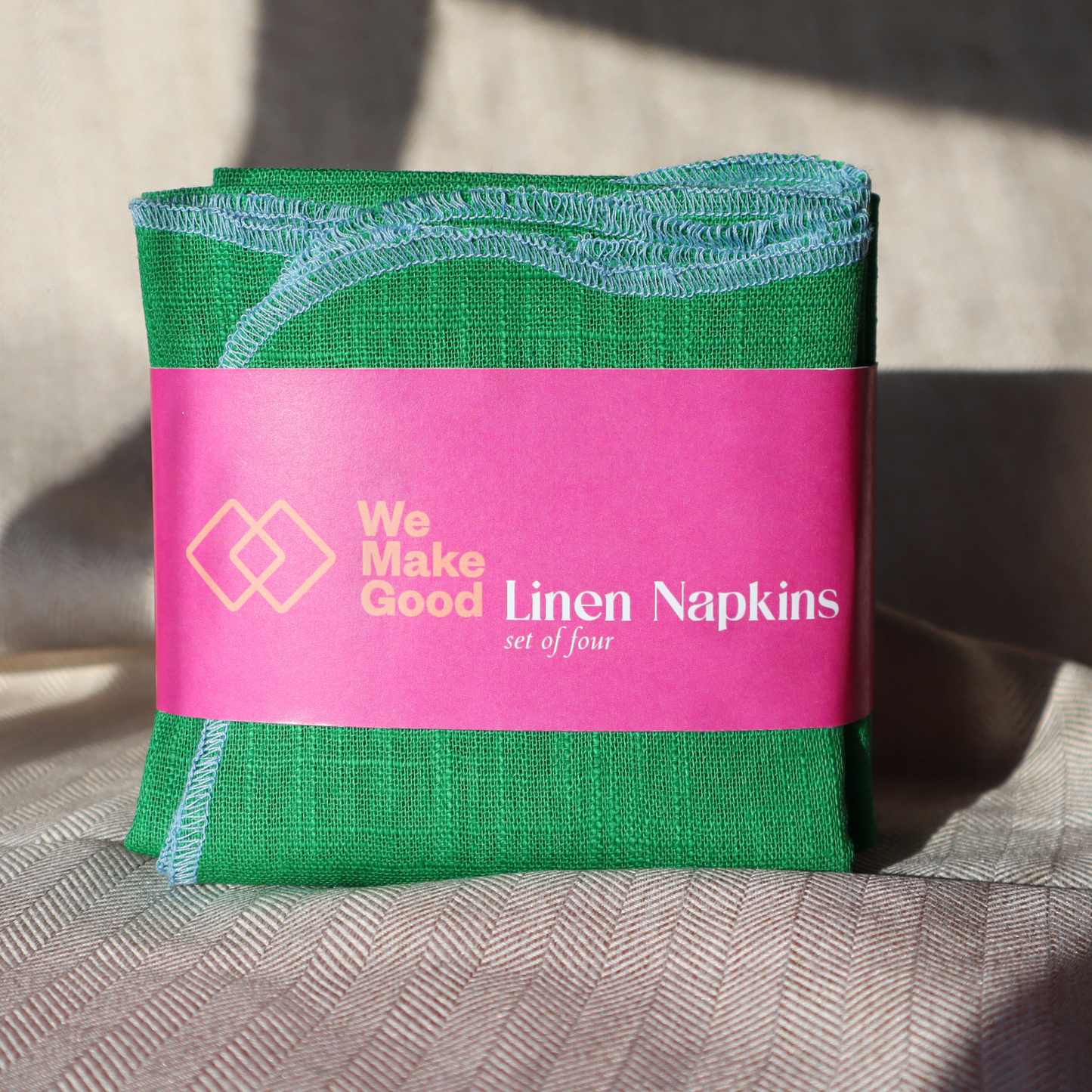 Emerald & Baby Blue Scalloped Linen Napkins