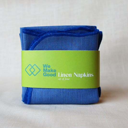 Spring Gentian Scalloped Linen Napkins