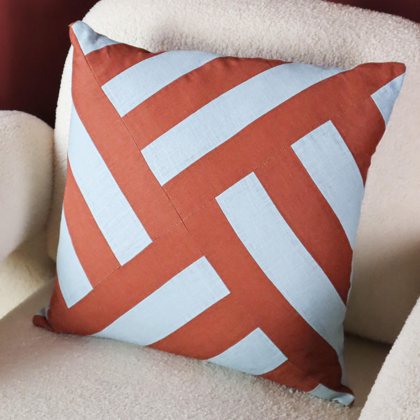 Periwinkle & Rust Patchwork Cushion