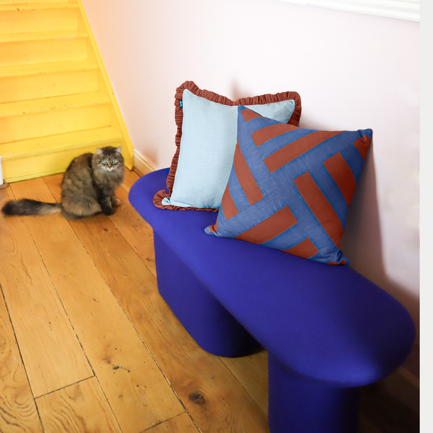 Periwinkle & Rust Frill Cushion