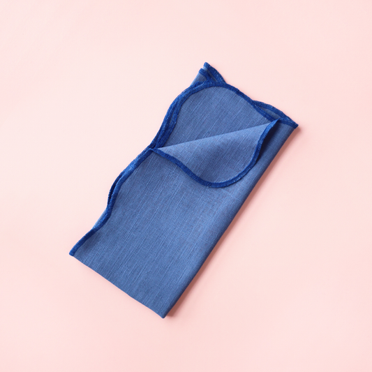 Spring Gentian Scalloped Linen Napkins