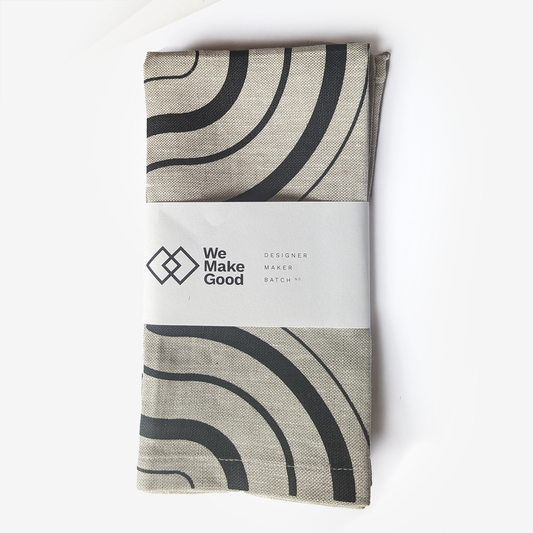 Grey & Black Handprinted Linen Napkin - Set of 2