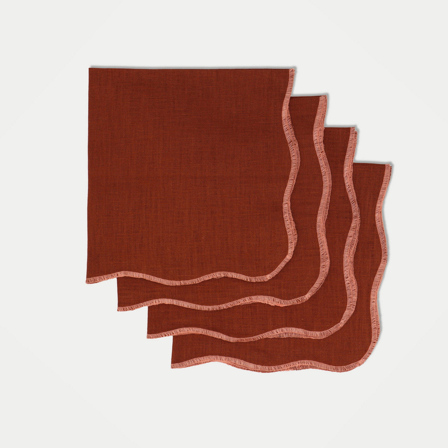 Cinnamon & Peach Scalloped Linen Napkins