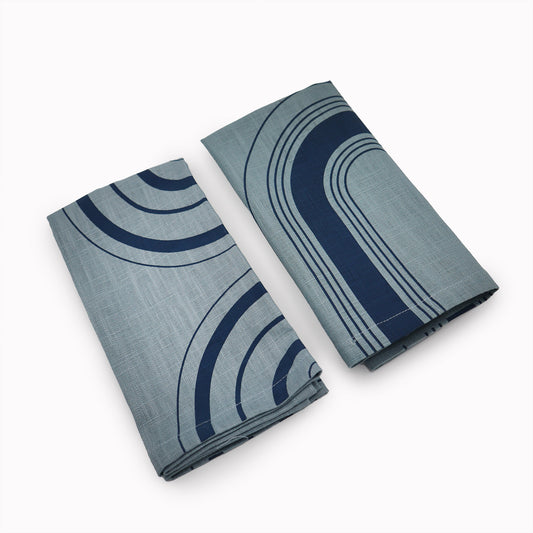 Aqua & Ocean Blue Handprinted Linen Napkin Set of 2
