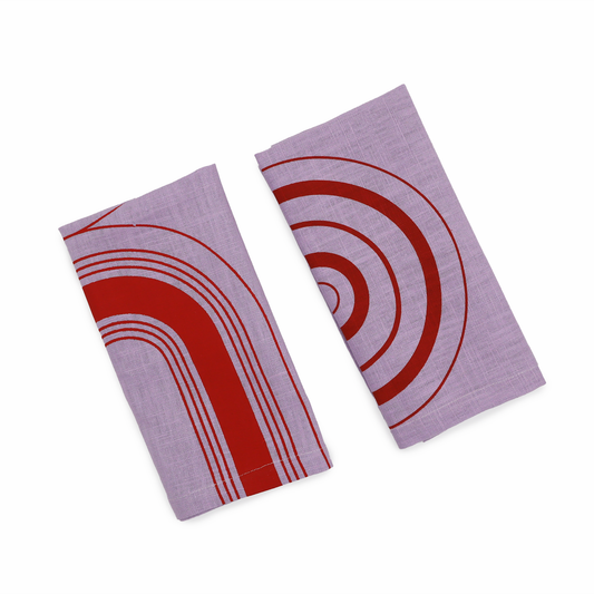 Lilac & Scarlet Handprinted Linen Napkin Set of 2